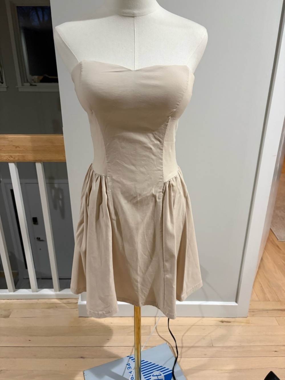 Strapless Beige Fit-and-Flare Dress